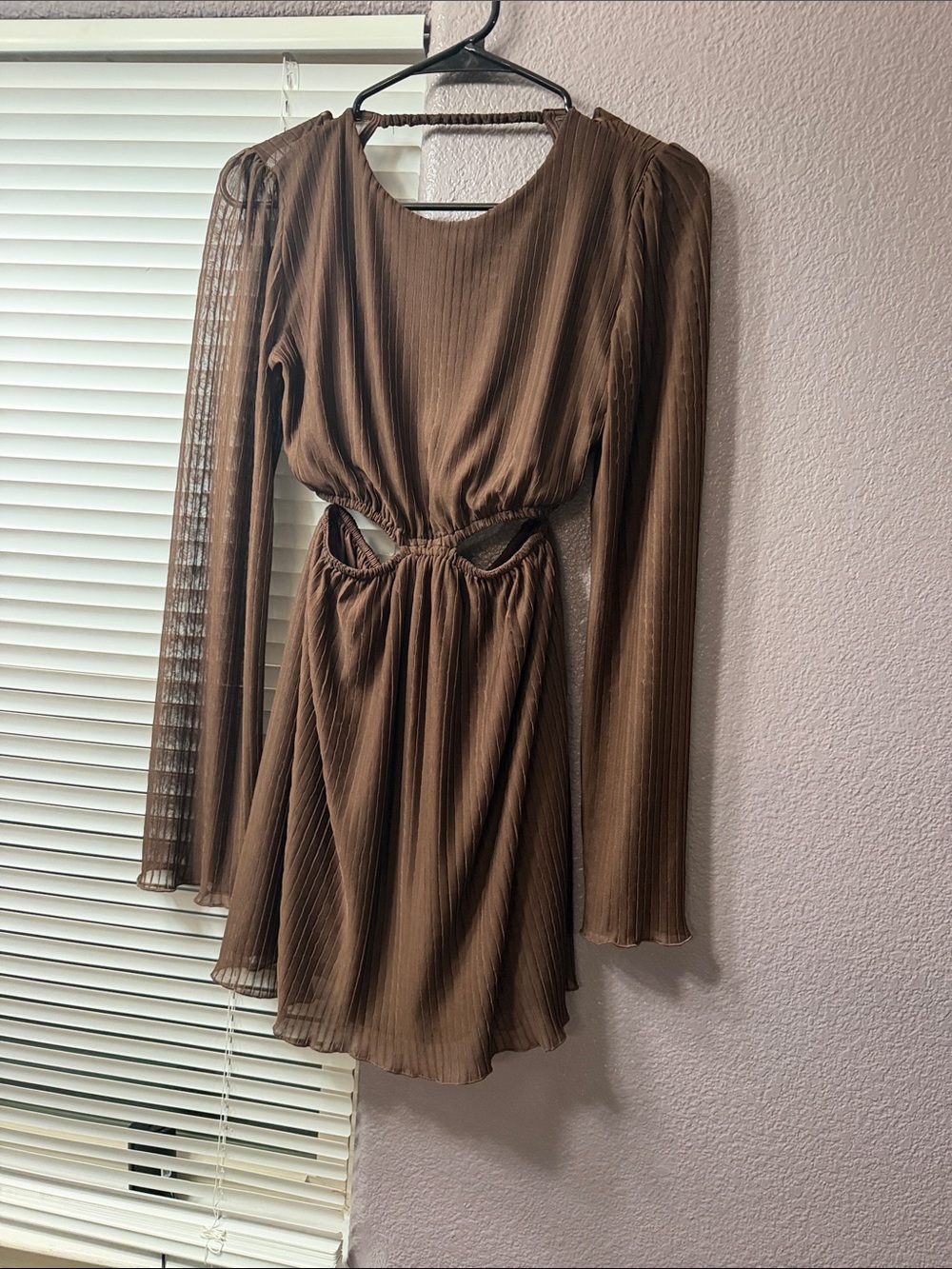 Zara Brown Long-Sleeve Cutout Mini Dress